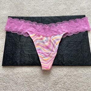 Victoria's Secret PINK Colorful Marbled Cotton Lace trim thong panties Large L